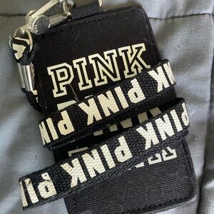 PINK Victoria's Secret Black and White Card Holder With Lanyard